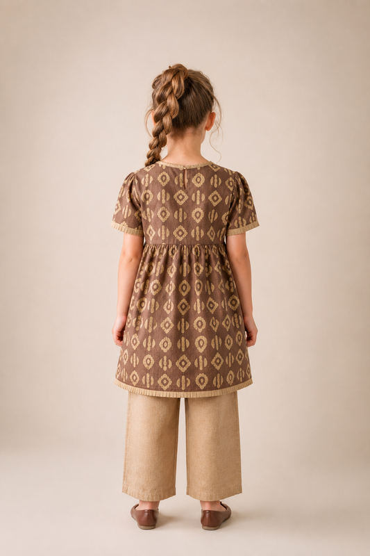 Neemroz Cotton Bhagalpuri Printed Dress Set for Girls