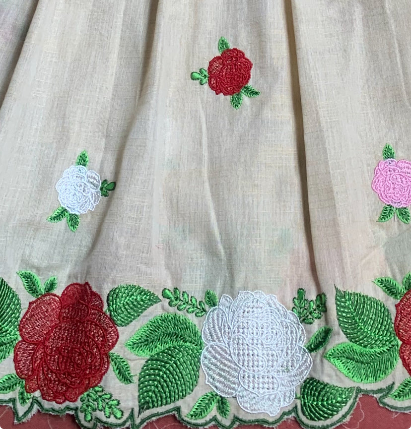 Bhagalpuri Handcrafted Beige Cotton Embroidered Kurta Set with Dupatta