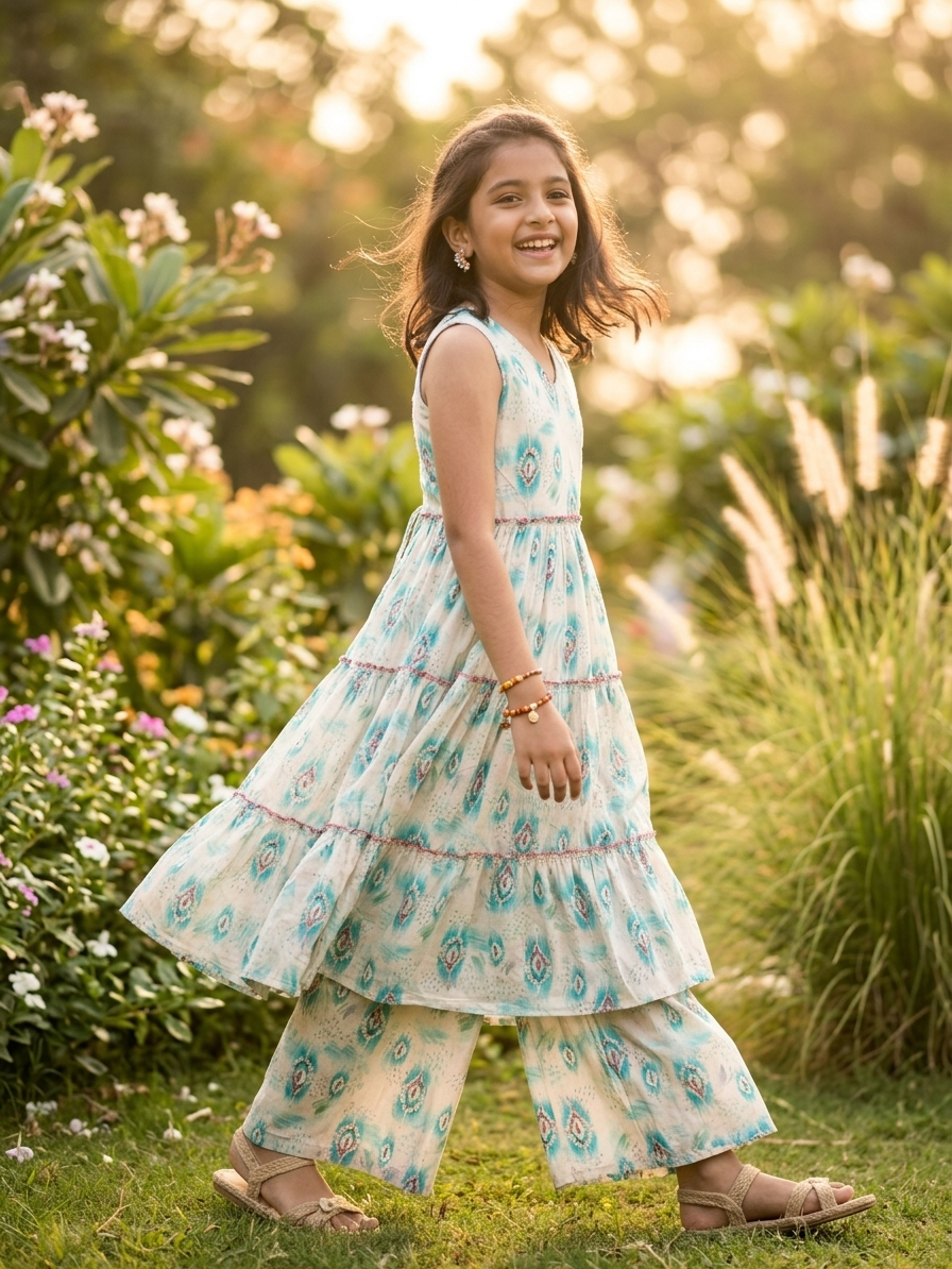 Mint Blossom Garden Dress For Girls