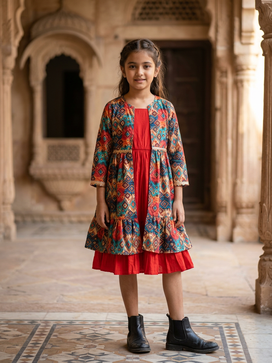 Gulnaar Printed Festive Dress For Girls