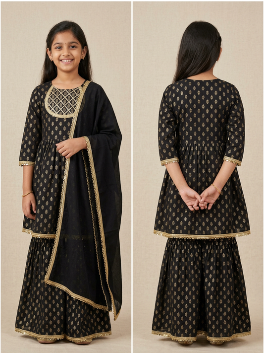 Black Anarkali Style Dress For Girls With Dupatta