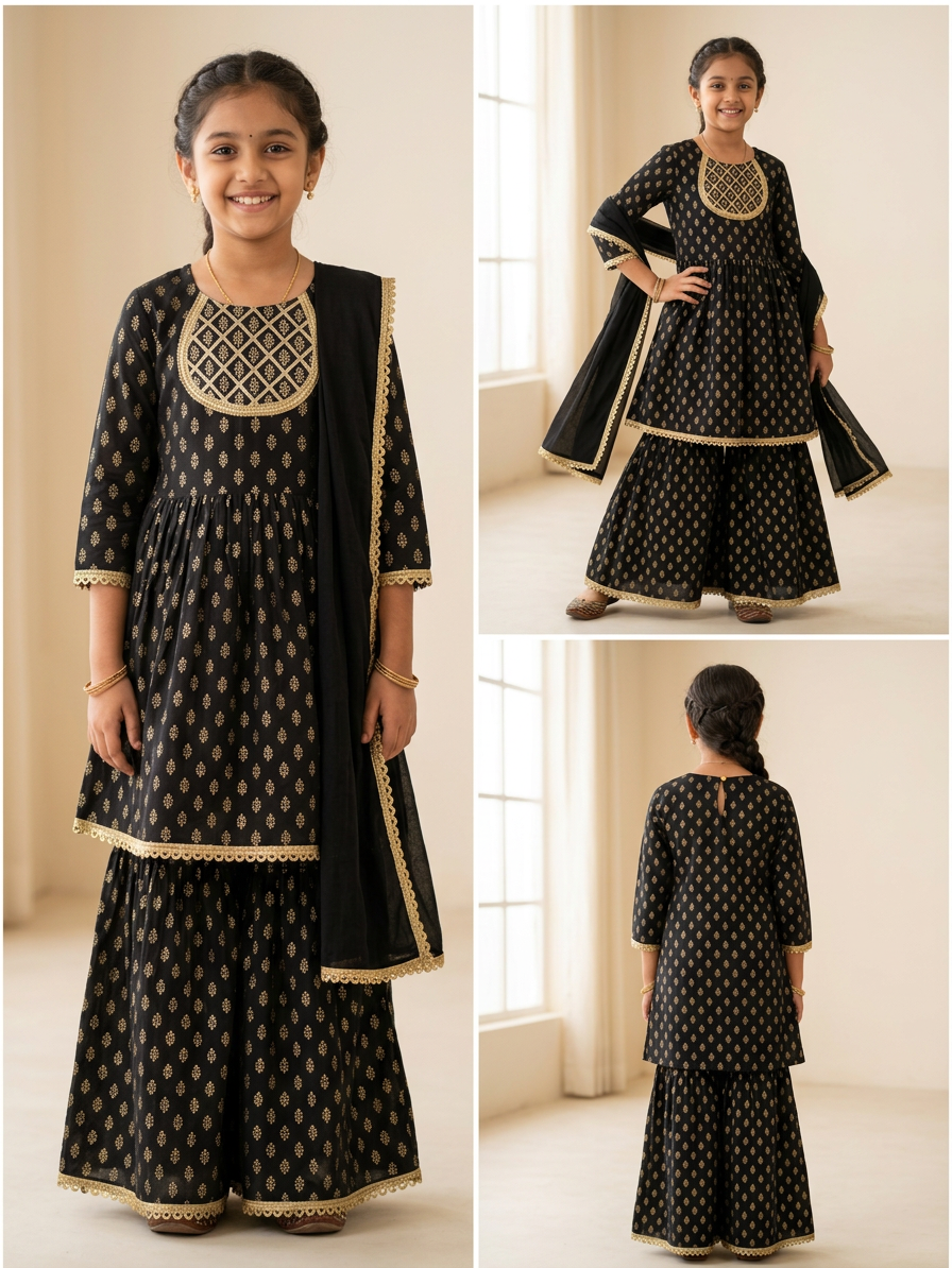 Black Anarkali Style Dress For Girls With Dupatta