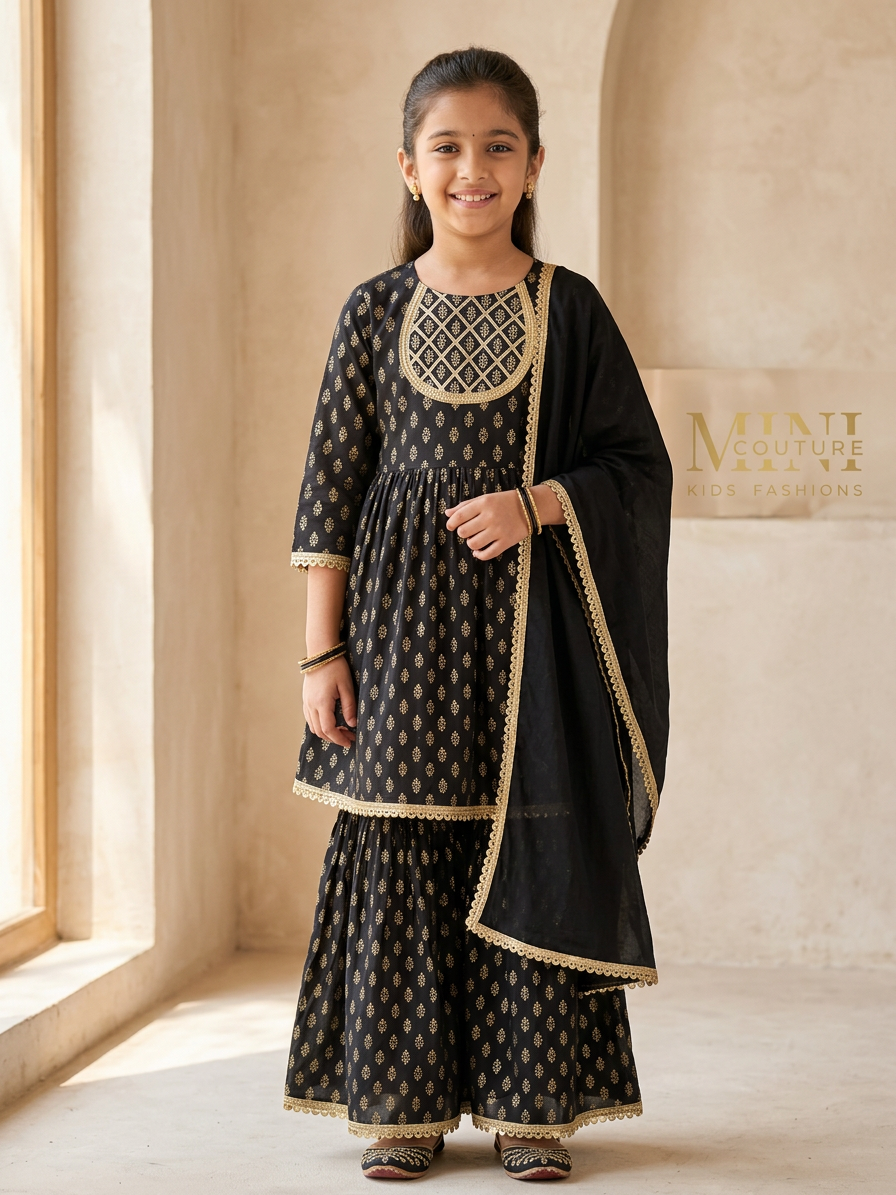 Black Anarkali Style Dress For Girls With Dupatta