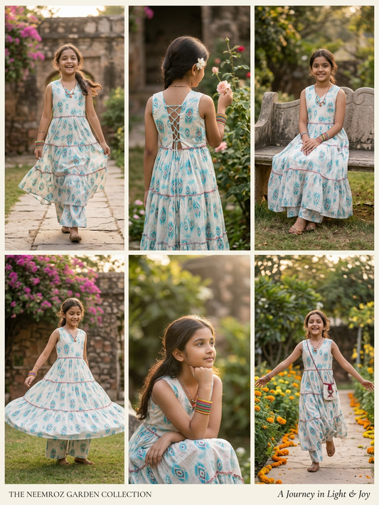Mint Blossom Garden Dress For Girls