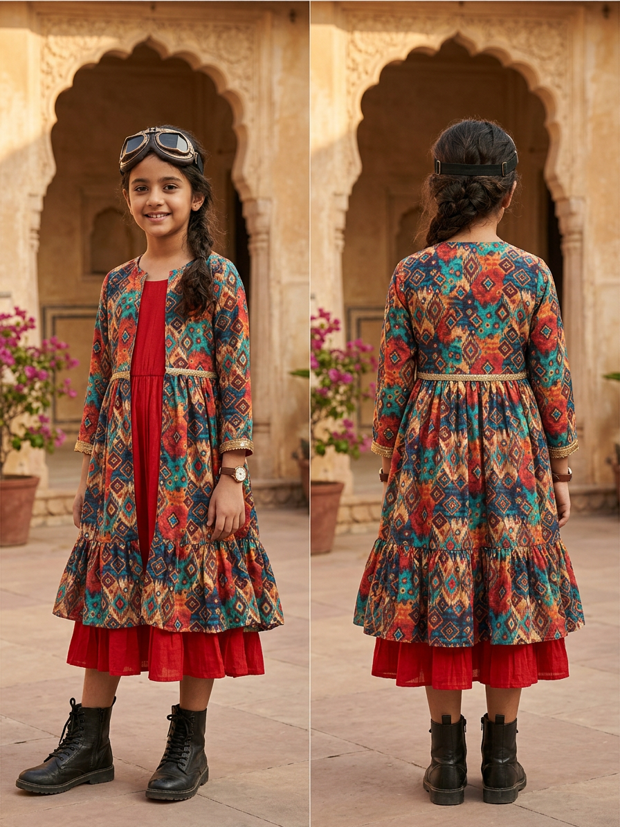 Gulnaar Printed Festive Dress For Girls
