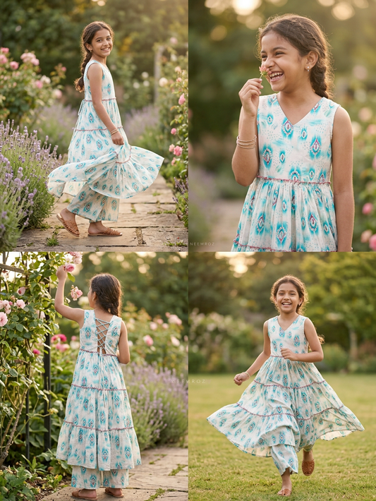 Mint Blossom Garden Dress For Girls