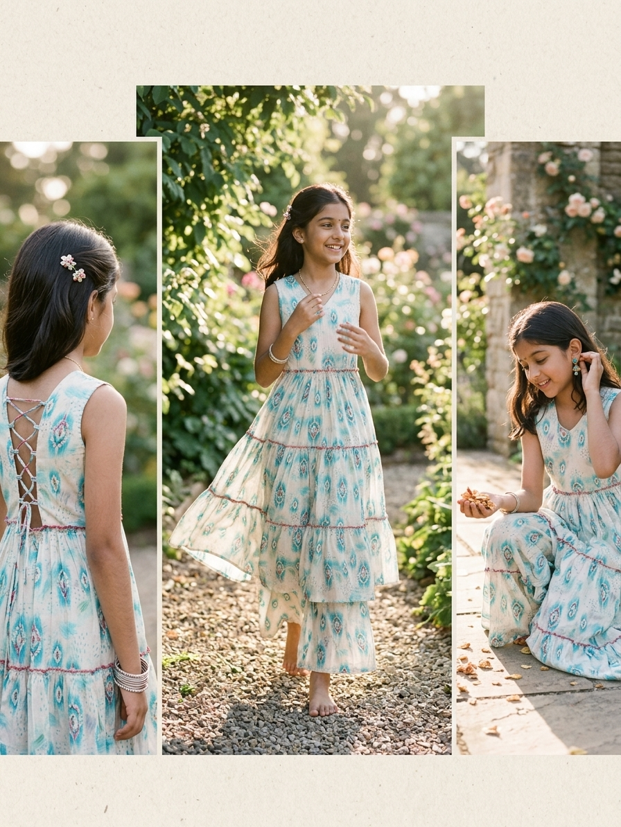 Mint Blossom Garden Dress For Girls