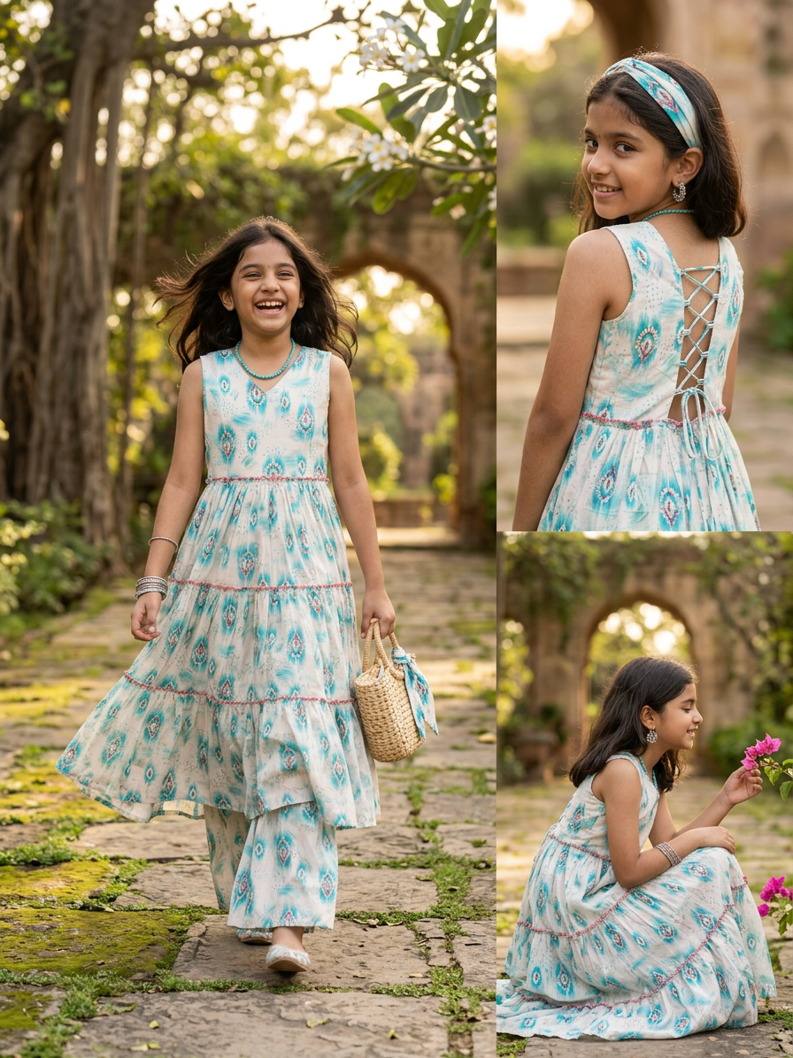 Mint Blossom Garden Dress For Girls