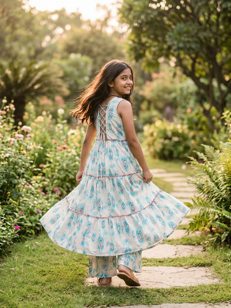Mint Blossom Garden Dress For Girls