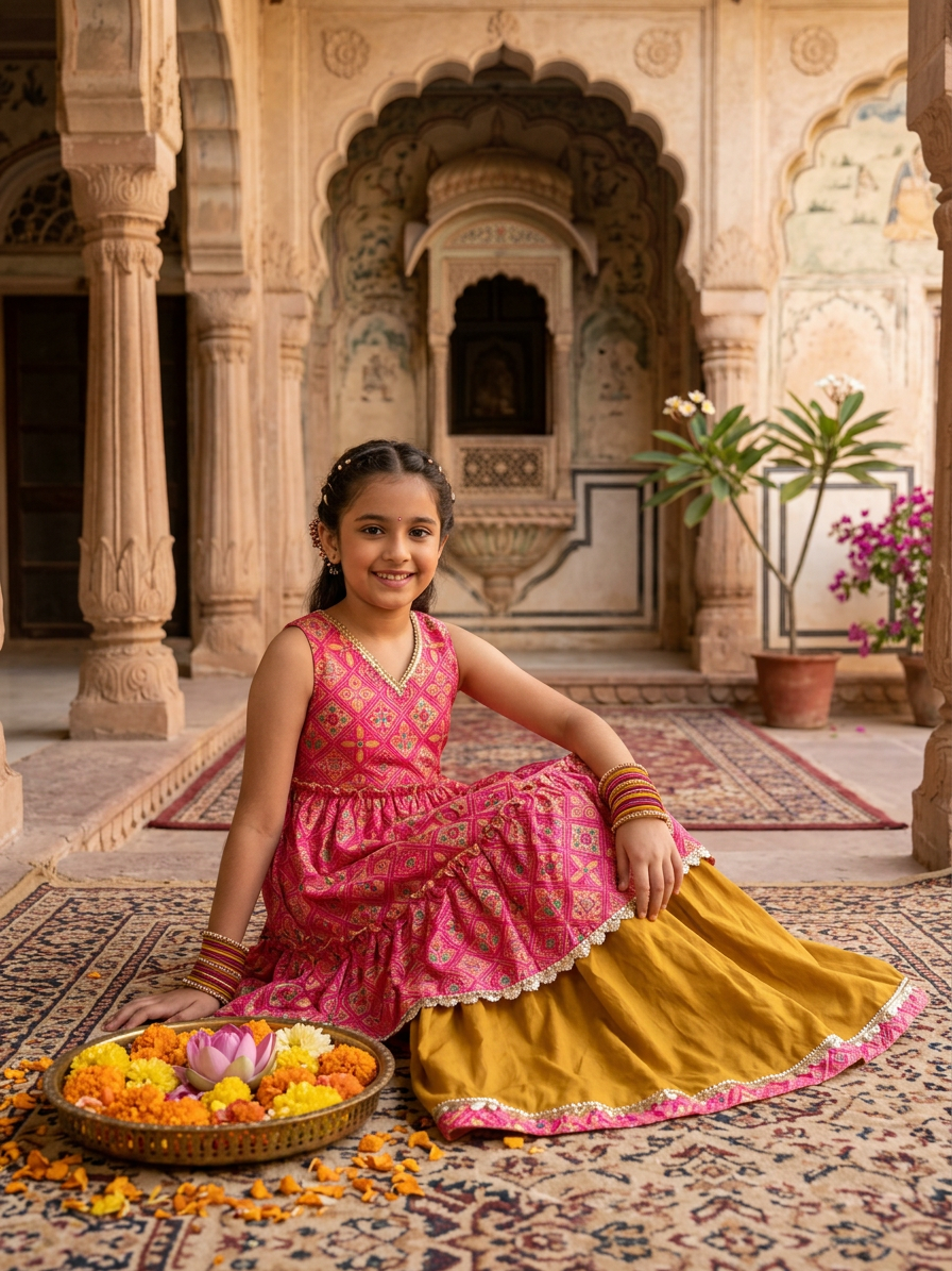 Rosy Rang Festive Lehenga Set For Girls