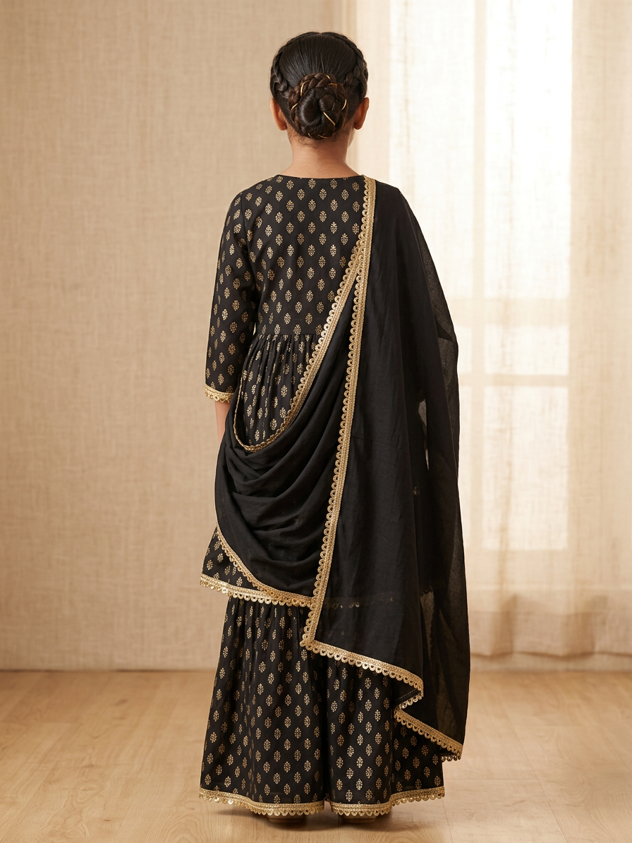 Black Anarkali Style Dress For Girls With Dupatta
