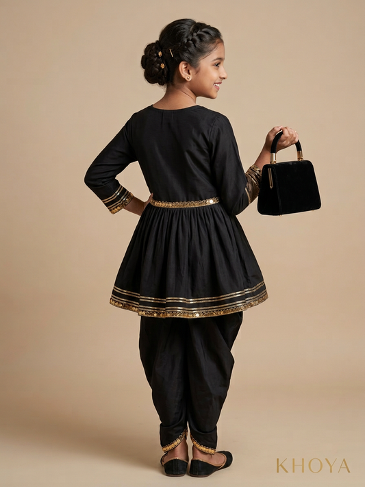 Midnight Bloom Festive Set For Girls With Designer Potli Bag