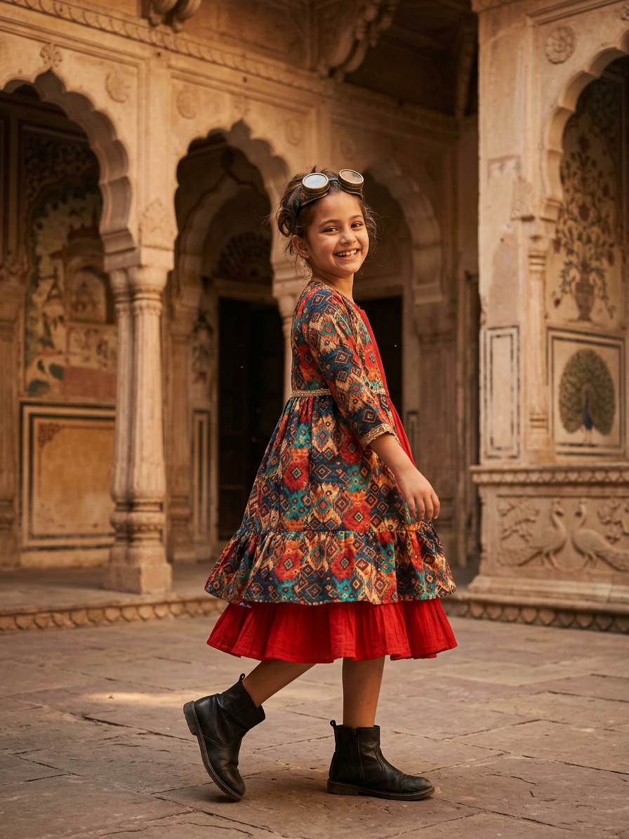 Gulnaar Printed Festive Dress For Girls
