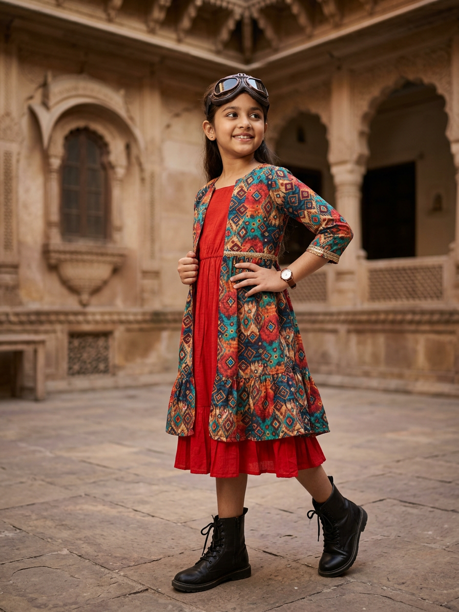 Gulnaar Printed Festive Dress For Girls