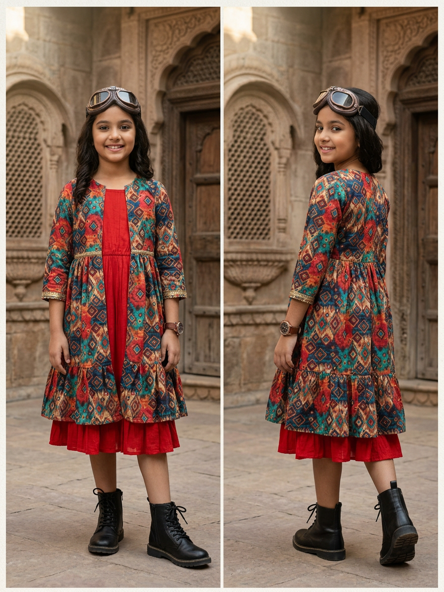 Gulnaar Printed Festive Dress For Girls