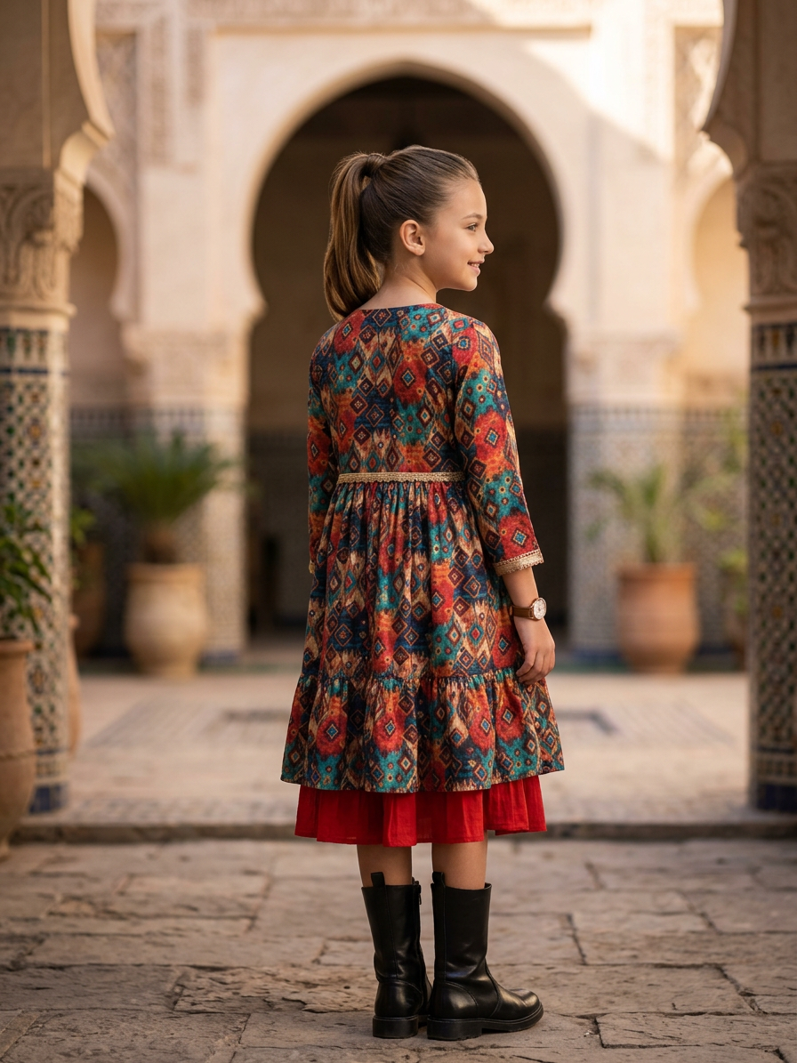 Gulnaar Printed Festive Dress For Girls