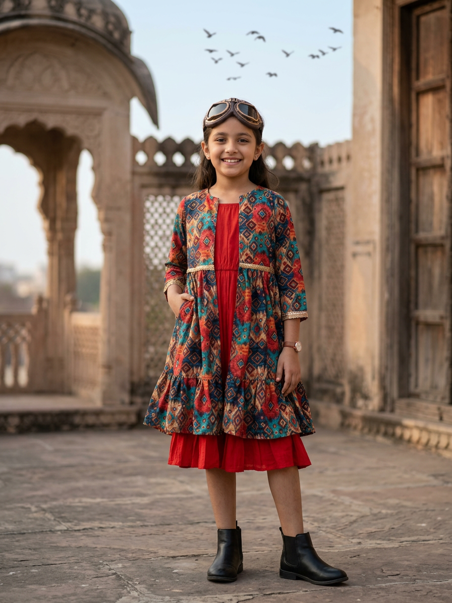 Gulnaar Printed Festive Dress For Girls