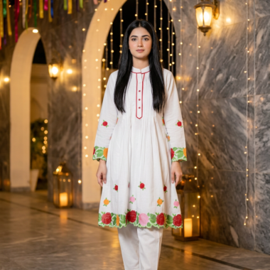 Bhagalpuri handmade white cotton kurta set for women