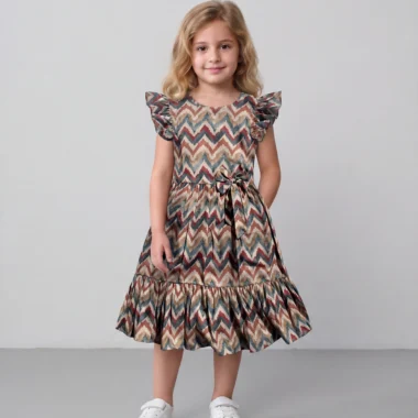 Girls Printed Cotton Cambric Flared Dress