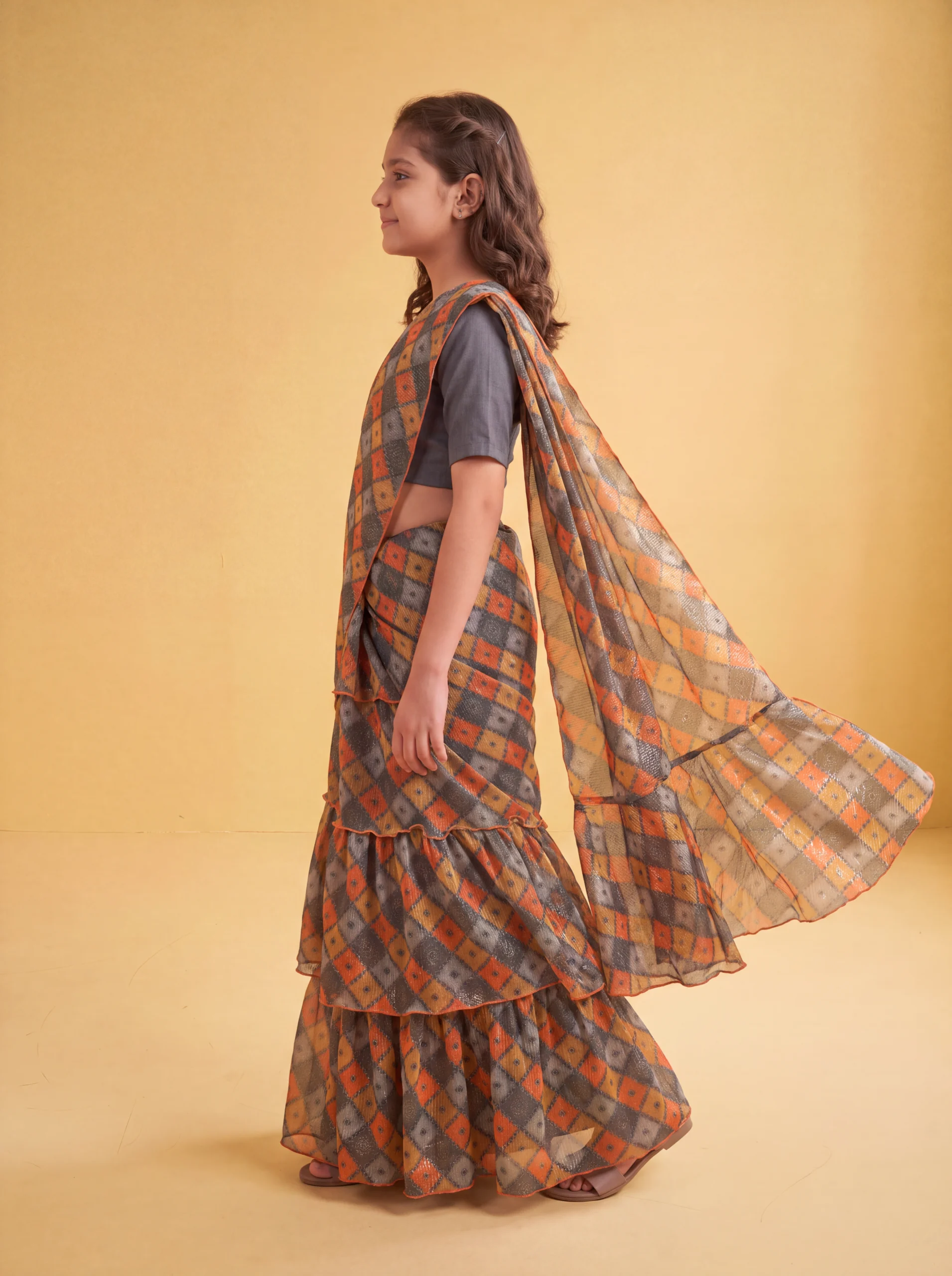 Girls Ready to Wear Saree with Cotton Blouse - Image 2