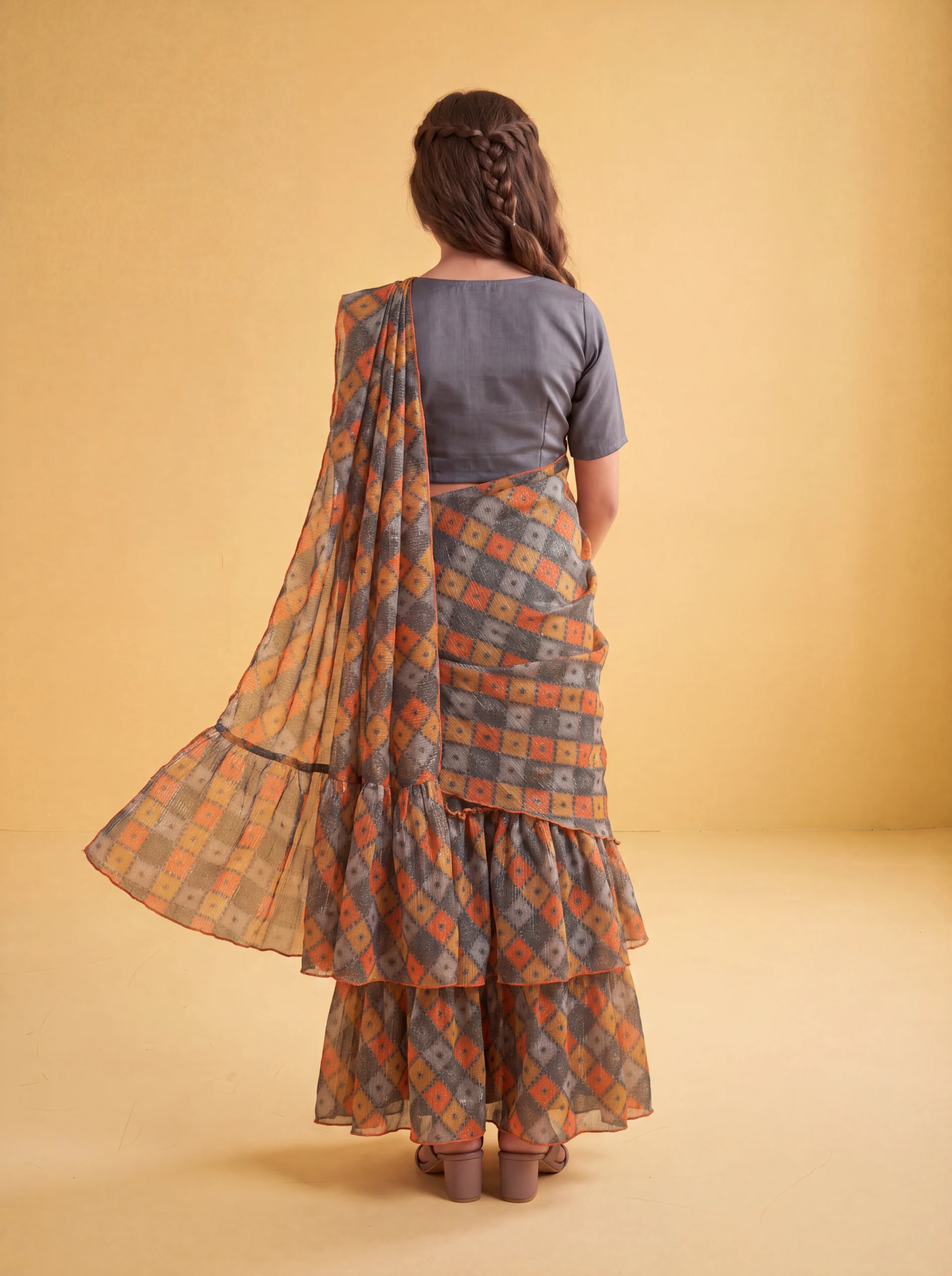 Girls Ready to Wear Saree with Cotton Blouse - Image 3