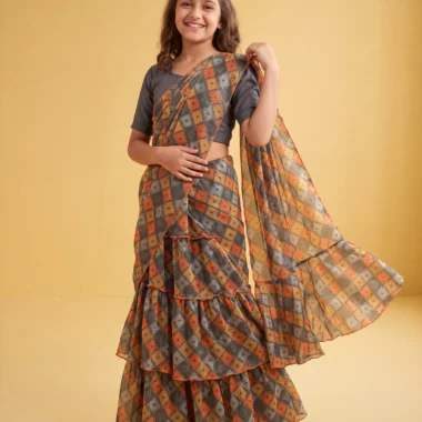 Girls Georgette Ready-to-Wear Saree with Cotton Blouse