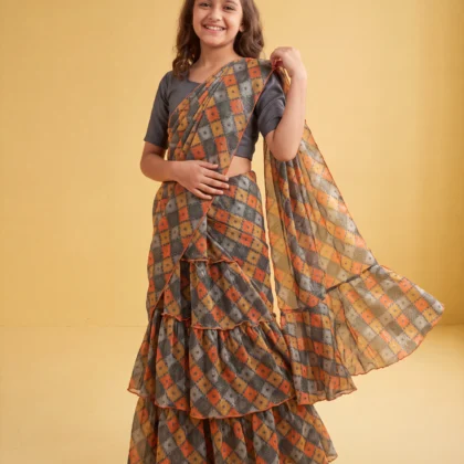 Girls Ready to Wear Saree with Cotton Blouse