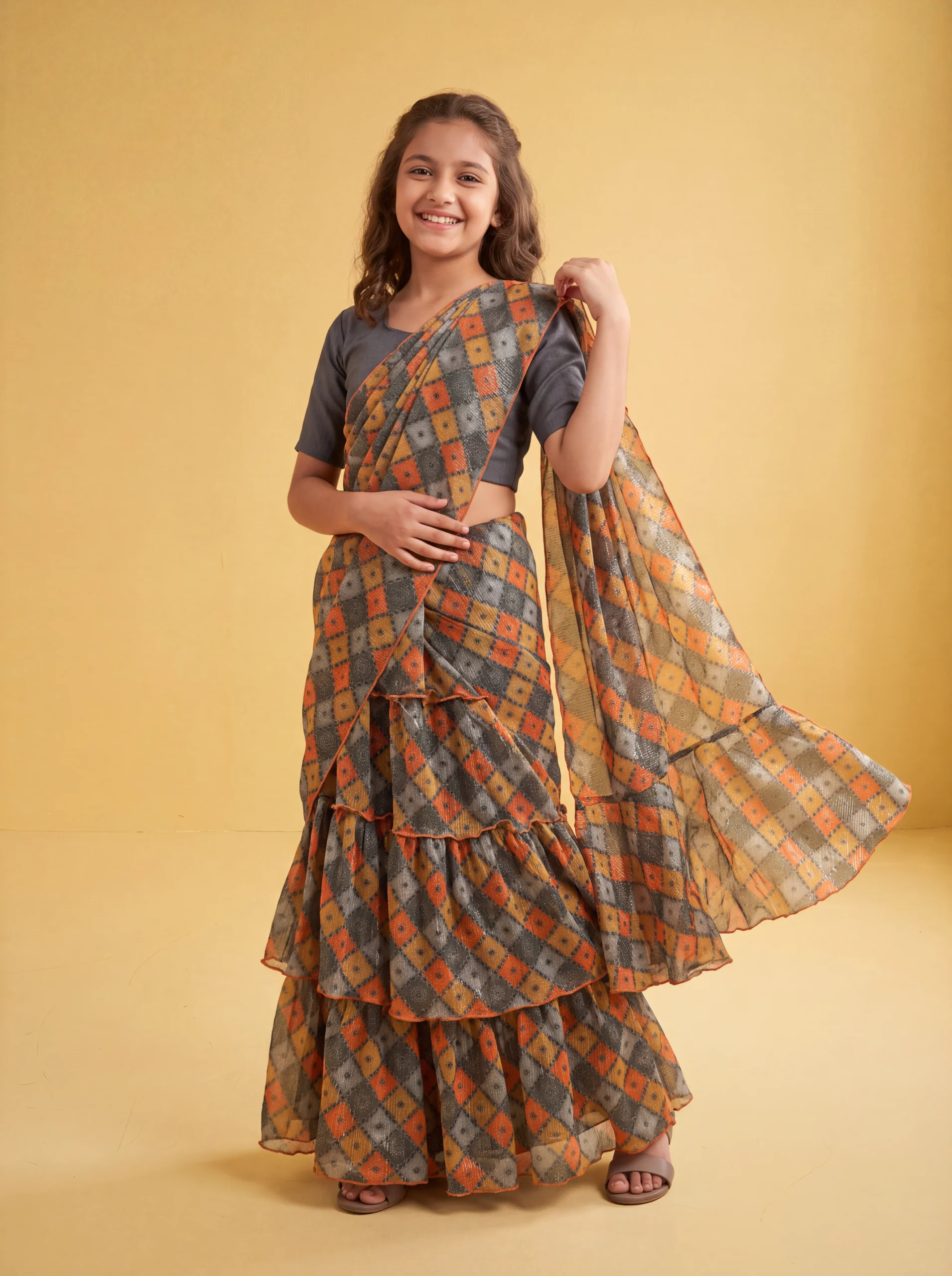 Girls Georgette Ready-to-Wear Saree with Cotton Blouse