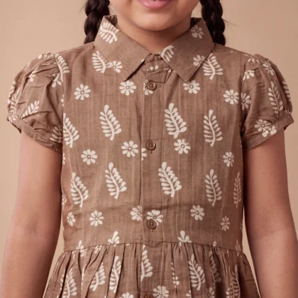 Girls Bhagalpuri Cotton Floral Print & Flare Dress