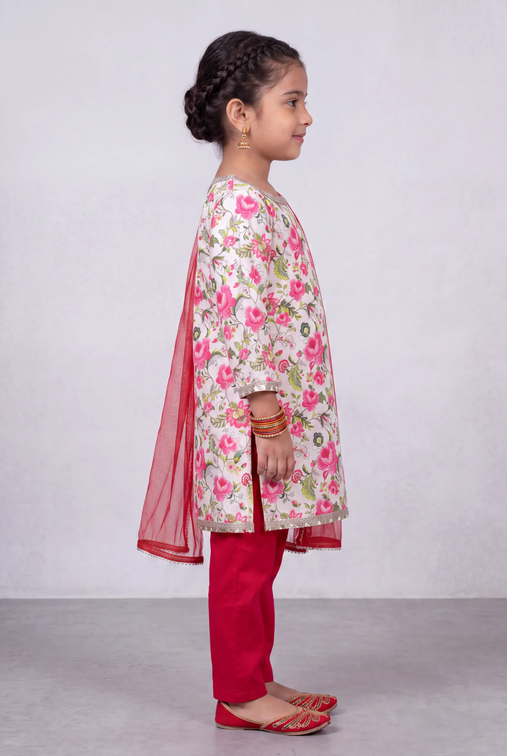 Girls Floral Printed Kurta Set with Pant & Dupatta - Image 2