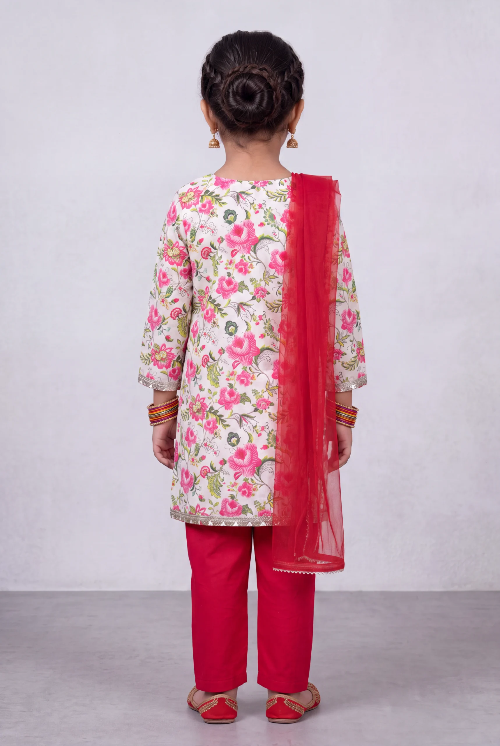 Girls Floral Printed Kurta Set with Pant & Dupatta - Image 3