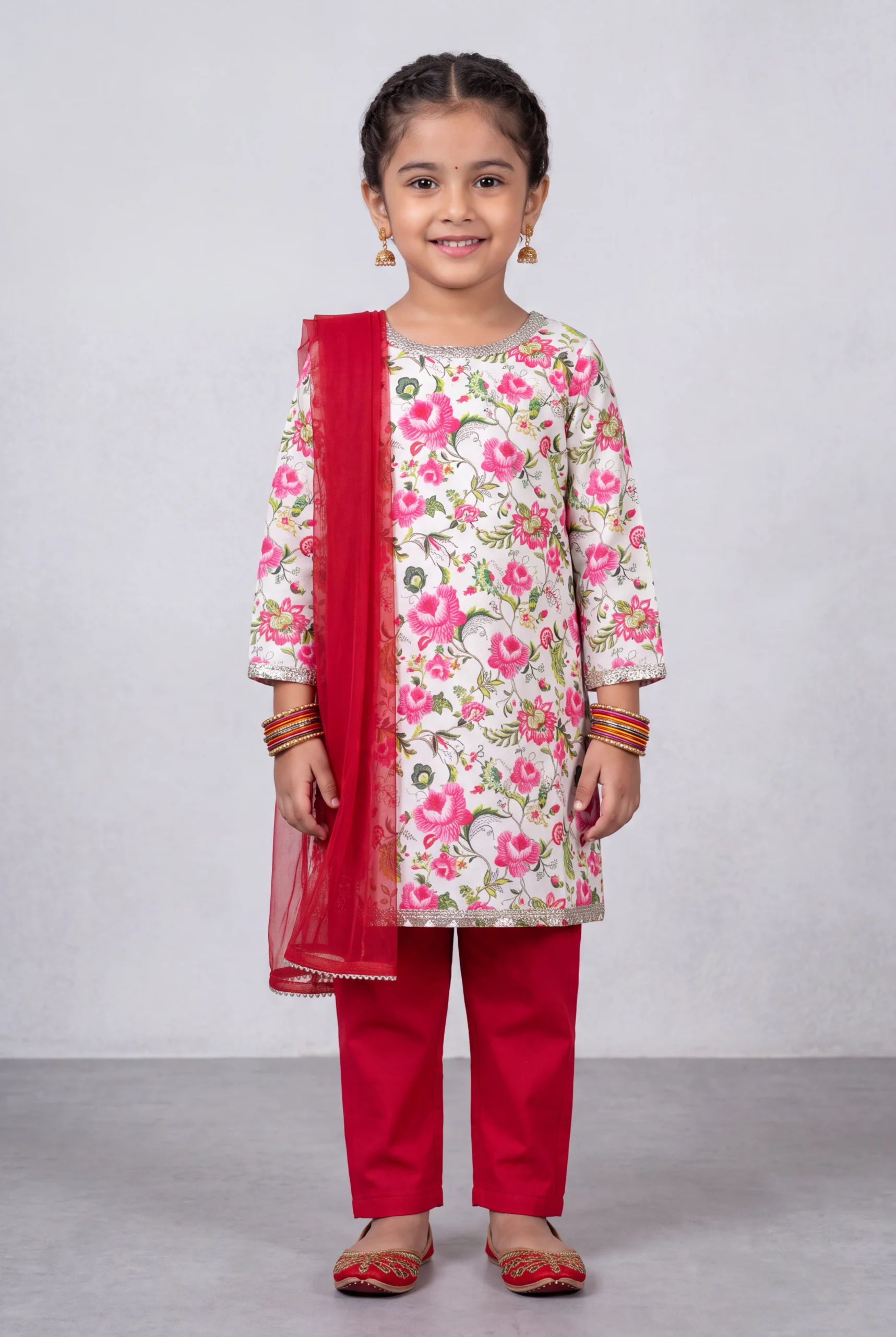 Girls Floral Printed Kurta Set with Pant & Dupatta - Image 4