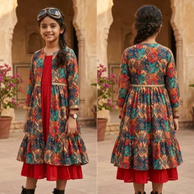 Gulnaar Printed Festive Dress For Girls
